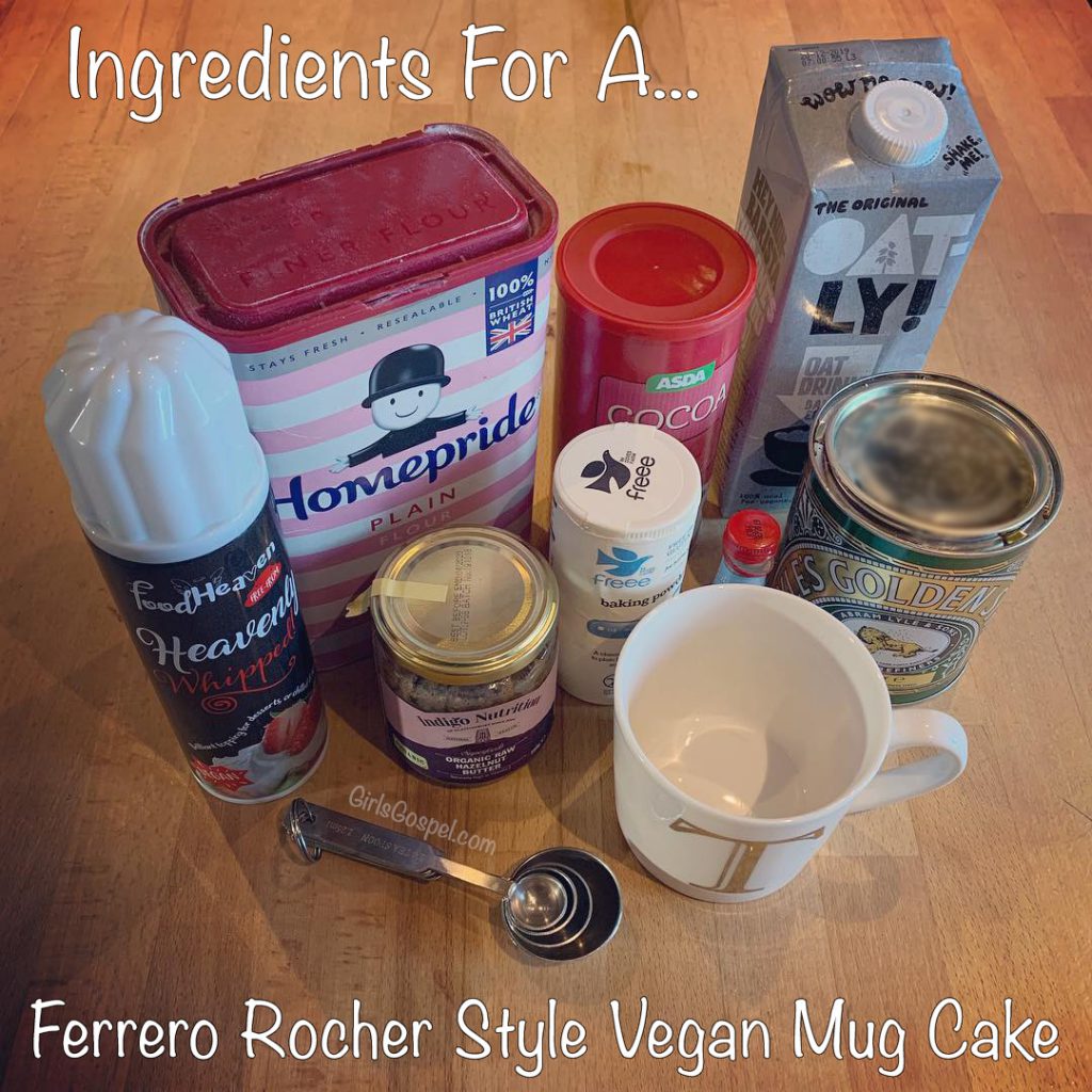 Ingredients needed for Ferrero Rocher Vegan Mug Cake Recipe