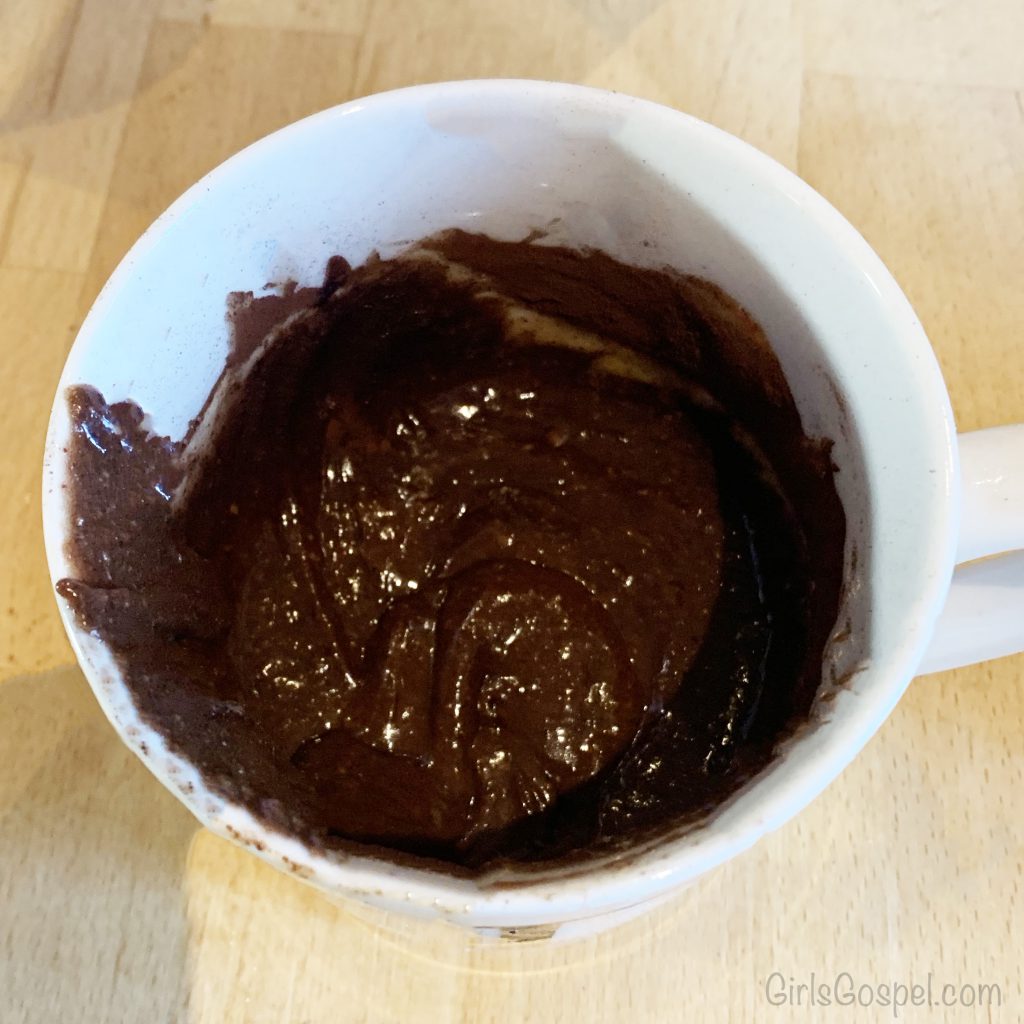 The raw cake mix when making a Ferrero Rocher Vegan Mug Cake Recipe
