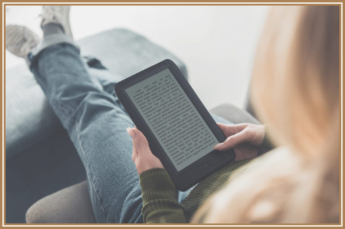 woman reading kindle